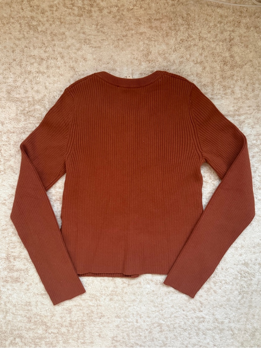 Sezane Ribbed Cropped Cardigan in Rust - Picture 8 of 12